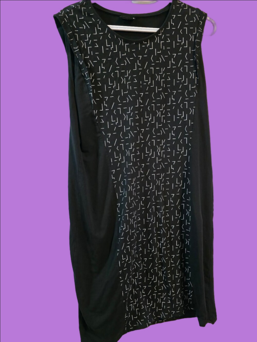 4/$25 Deal! Sleeveless Black Midi Dress with White Dash Pattern